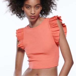 Zara ruffled top - coral